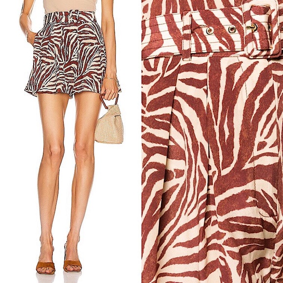Zimmermann Pants - ZIMMERMANN Zebra Printed Silk Shorts